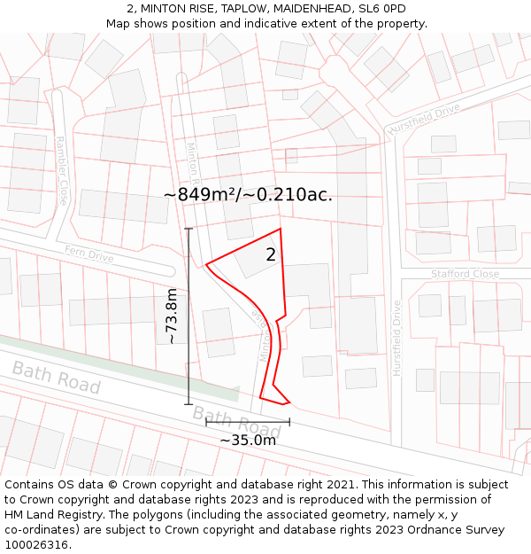 2, MINTON RISE, TAPLOW, MAIDENHEAD, SL6 0PD: Plot and title map