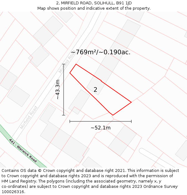 2, MIRFIELD ROAD, SOLIHULL, B91 1JD: Plot and title map