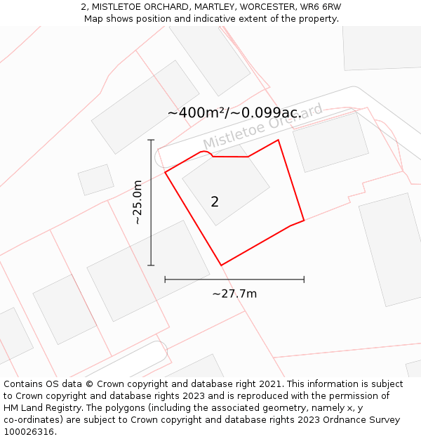 2, MISTLETOE ORCHARD, MARTLEY, WORCESTER, WR6 6RW: Plot and title map
