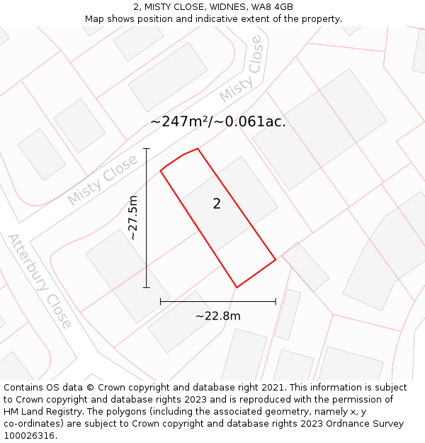 2, MISTY CLOSE, WIDNES, WA8 4GB: Plot and title map