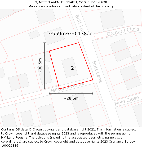 2, MITTEN AVENUE, SNAITH, GOOLE, DN14 9DR: Plot and title map