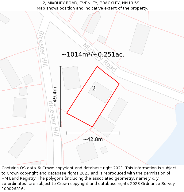 2, MIXBURY ROAD, EVENLEY, BRACKLEY, NN13 5SL: Plot and title map