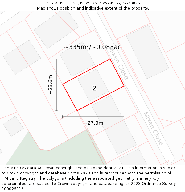 2, MIXEN CLOSE, NEWTON, SWANSEA, SA3 4US: Plot and title map