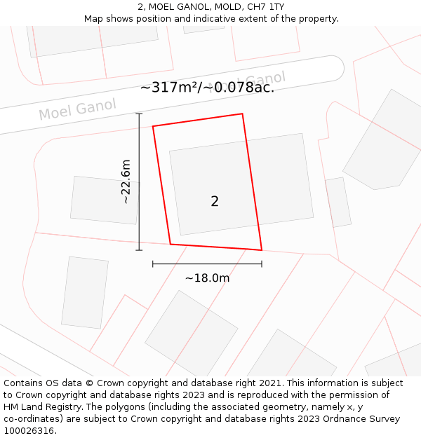 2, MOEL GANOL, MOLD, CH7 1TY: Plot and title map