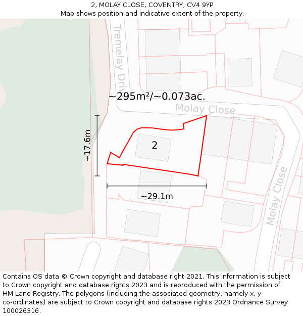 2, MOLAY CLOSE, COVENTRY, CV4 9YP: Plot and title map