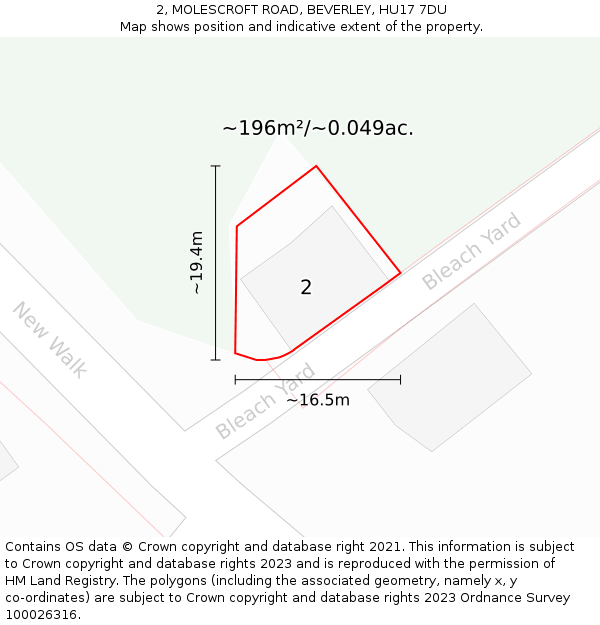 2, MOLESCROFT ROAD, BEVERLEY, HU17 7DU: Plot and title map