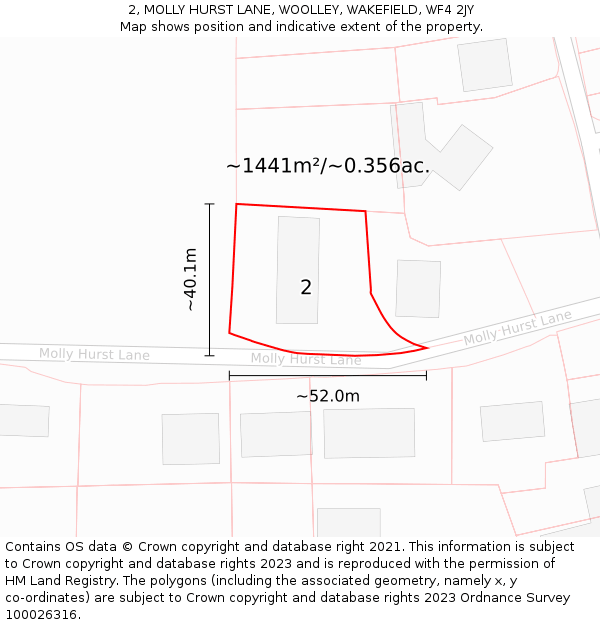 2, MOLLY HURST LANE, WOOLLEY, WAKEFIELD, WF4 2JY: Plot and title map