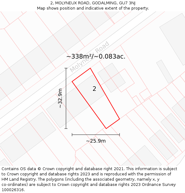 2, MOLYNEUX ROAD, GODALMING, GU7 3NJ: Plot and title map