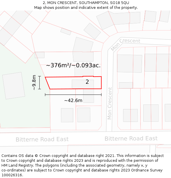 2, MON CRESCENT, SOUTHAMPTON, SO18 5QU: Plot and title map