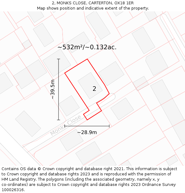 2, MONKS CLOSE, CARTERTON, OX18 1ER: Plot and title map