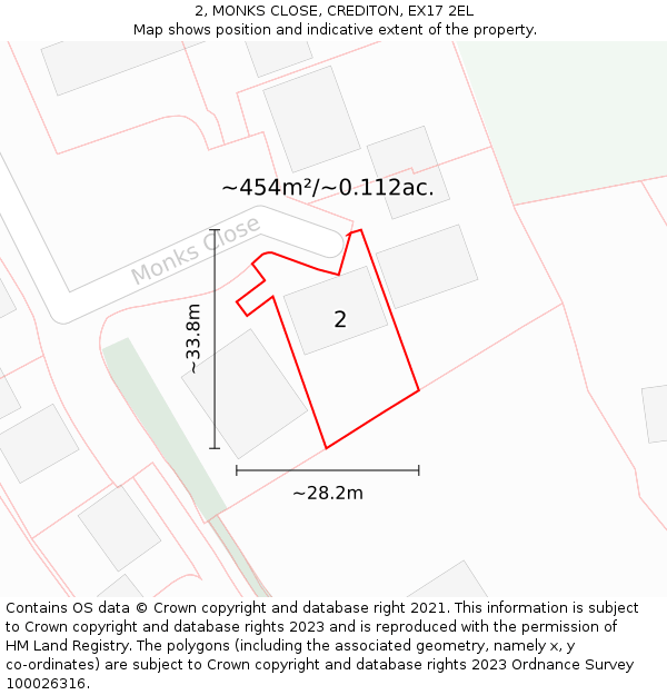 2, MONKS CLOSE, CREDITON, EX17 2EL: Plot and title map