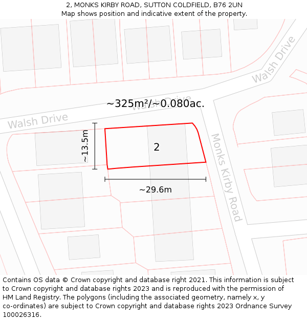 2, MONKS KIRBY ROAD, SUTTON COLDFIELD, B76 2UN: Plot and title map