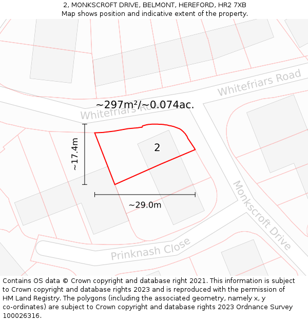 2, MONKSCROFT DRIVE, BELMONT, HEREFORD, HR2 7XB: Plot and title map