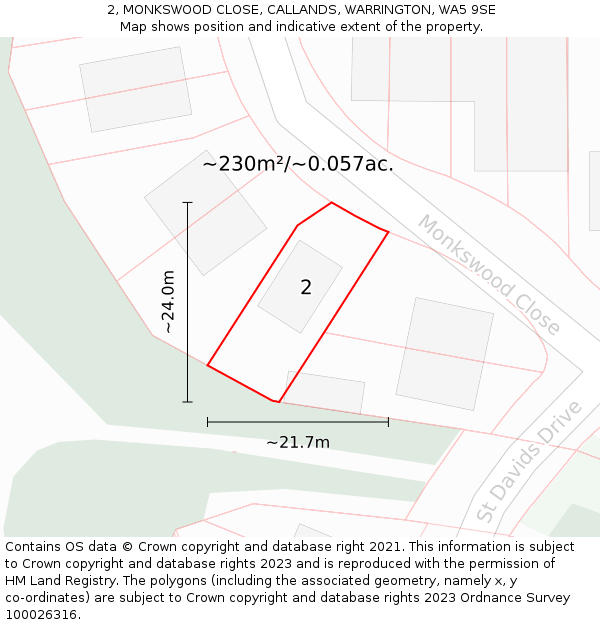 2, MONKSWOOD CLOSE, CALLANDS, WARRINGTON, WA5 9SE: Plot and title map