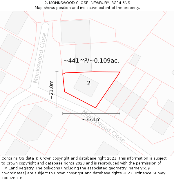 2, MONKSWOOD CLOSE, NEWBURY, RG14 6NS: Plot and title map