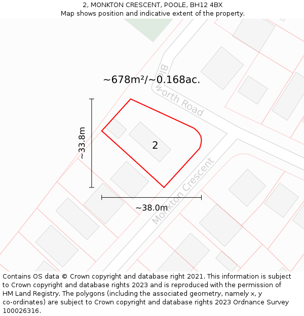 2, MONKTON CRESCENT, POOLE, BH12 4BX: Plot and title map