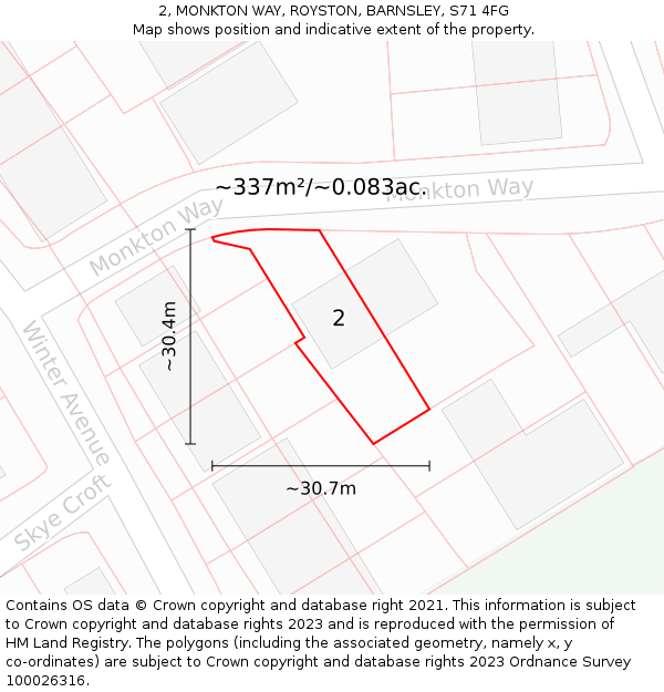 2, MONKTON WAY, ROYSTON, BARNSLEY, S71 4FG: Plot and title map