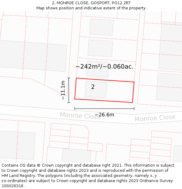 2, MONROE CLOSE, GOSPORT, PO12 2RT: Plot and title map