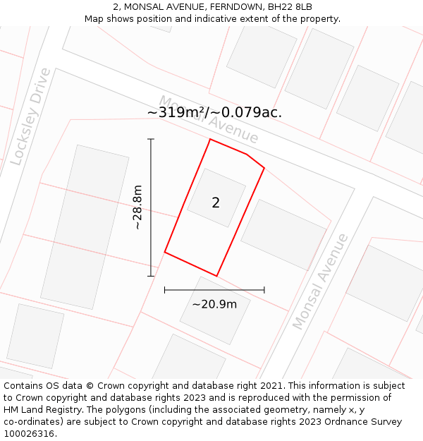 2, MONSAL AVENUE, FERNDOWN, BH22 8LB: Plot and title map