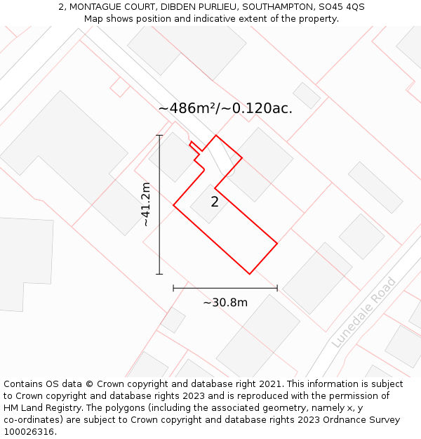2, MONTAGUE COURT, DIBDEN PURLIEU, SOUTHAMPTON, SO45 4QS: Plot and title map