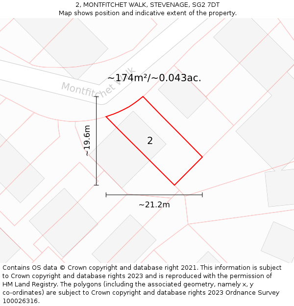 2, MONTFITCHET WALK, STEVENAGE, SG2 7DT: Plot and title map