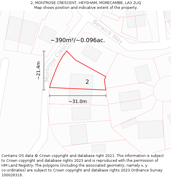 2, MONTROSE CRESCENT, HEYSHAM, MORECAMBE, LA3 2UQ: Plot and title map