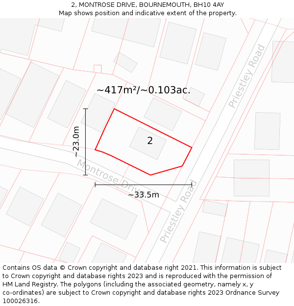 2, MONTROSE DRIVE, BOURNEMOUTH, BH10 4AY: Plot and title map