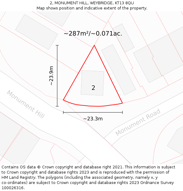 2, MONUMENT HILL, WEYBRIDGE, KT13 8QU: Plot and title map