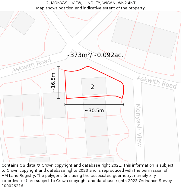 2, MONYASH VIEW, HINDLEY, WIGAN, WN2 4NT: Plot and title map