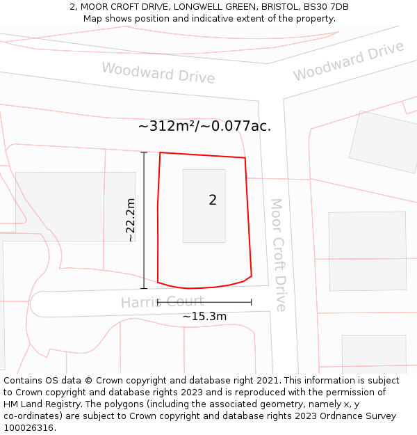 2, MOOR CROFT DRIVE, LONGWELL GREEN, BRISTOL, BS30 7DB: Plot and title map