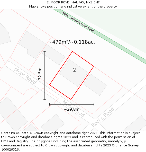 2, MOOR ROYD, HALIFAX, HX3 0HT: Plot and title map