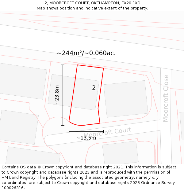 2, MOORCROFT COURT, OKEHAMPTON, EX20 1XD: Plot and title map