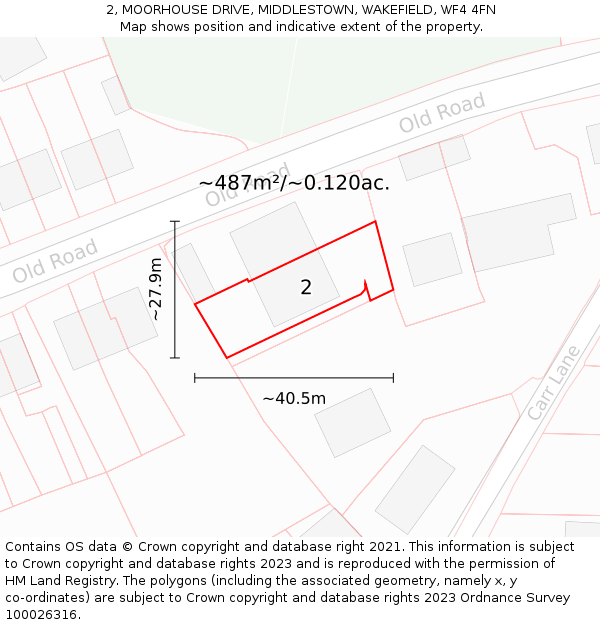 2, MOORHOUSE DRIVE, MIDDLESTOWN, WAKEFIELD, WF4 4FN: Plot and title map