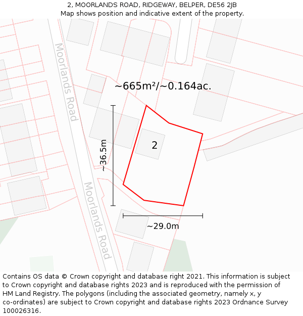 2, MOORLANDS ROAD, RIDGEWAY, BELPER, DE56 2JB: Plot and title map