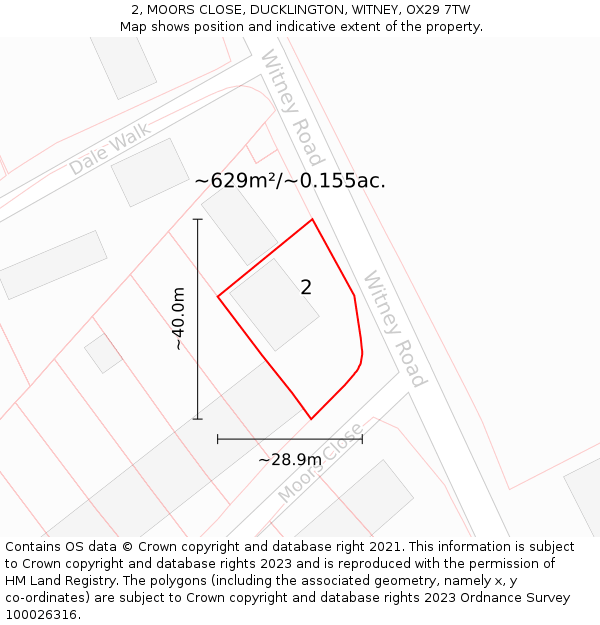 2, MOORS CLOSE, DUCKLINGTON, WITNEY, OX29 7TW: Plot and title map