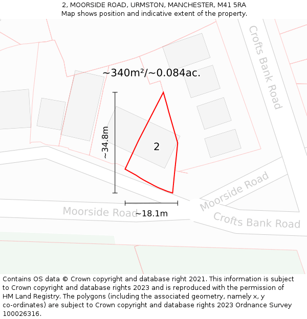 2, MOORSIDE ROAD, URMSTON, MANCHESTER, M41 5RA: Plot and title map