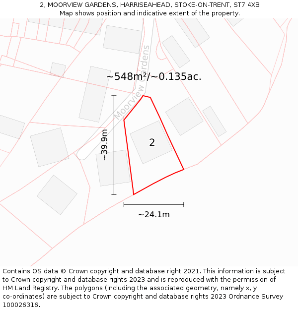 2, MOORVIEW GARDENS, HARRISEAHEAD, STOKE-ON-TRENT, ST7 4XB: Plot and title map