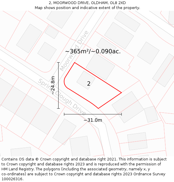 2, MOORWOOD DRIVE, OLDHAM, OL8 2XD: Plot and title map