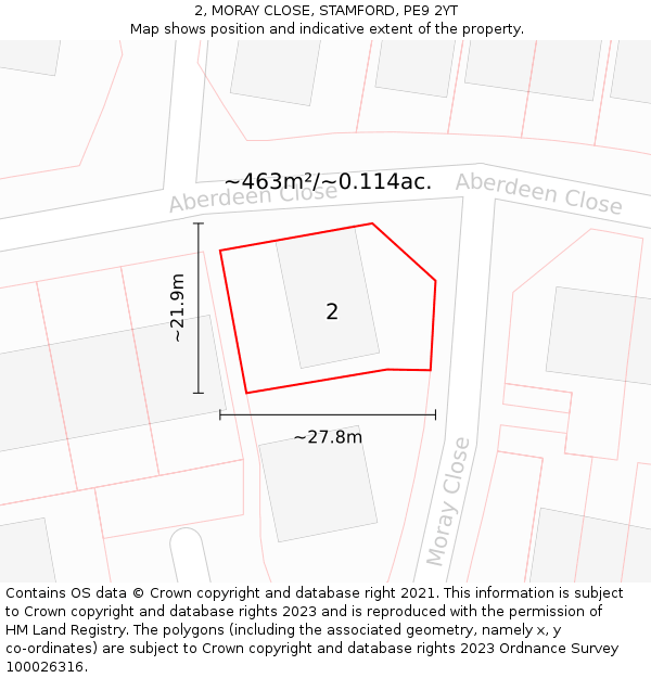 2, MORAY CLOSE, STAMFORD, PE9 2YT: Plot and title map