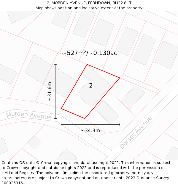 2, MORDEN AVENUE, FERNDOWN, BH22 8HT: Plot and title map