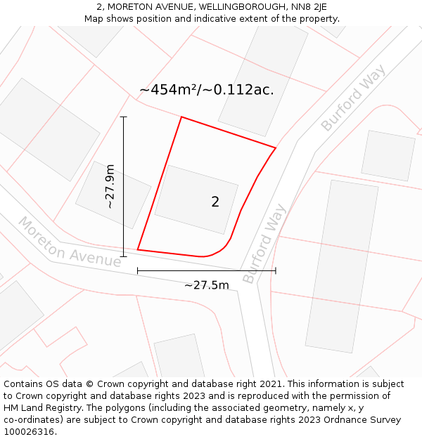 2, MORETON AVENUE, WELLINGBOROUGH, NN8 2JE: Plot and title map