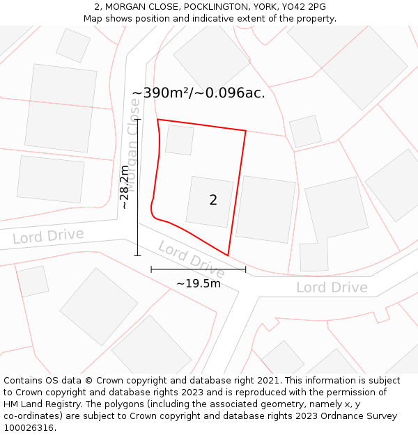 2, MORGAN CLOSE, POCKLINGTON, YORK, YO42 2PG: Plot and title map