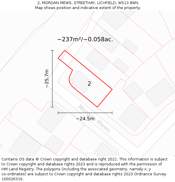 2, MORGAN MEWS, STREETHAY, LICHFIELD, WS13 8WN: Plot and title map