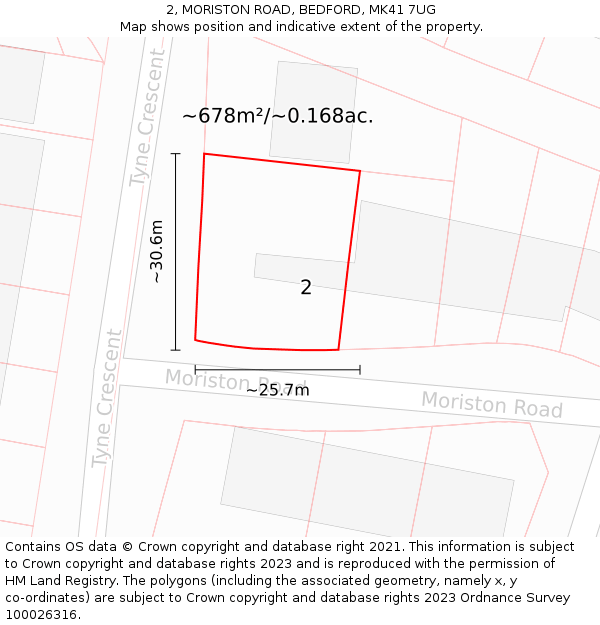 2, MORISTON ROAD, BEDFORD, MK41 7UG: Plot and title map