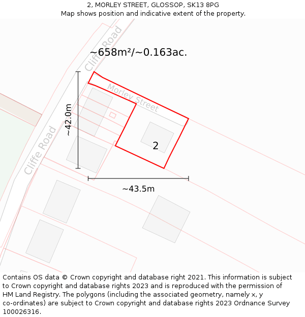 2, MORLEY STREET, GLOSSOP, SK13 8PG: Plot and title map