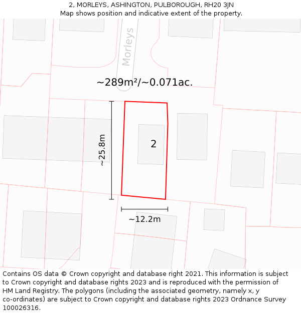 2, MORLEYS, ASHINGTON, PULBOROUGH, RH20 3JN: Plot and title map