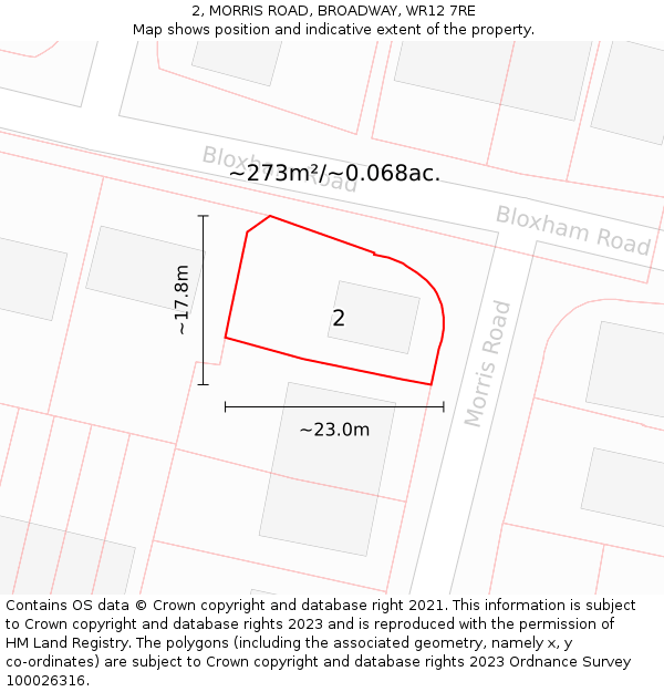 2, MORRIS ROAD, BROADWAY, WR12 7RE: Plot and title map