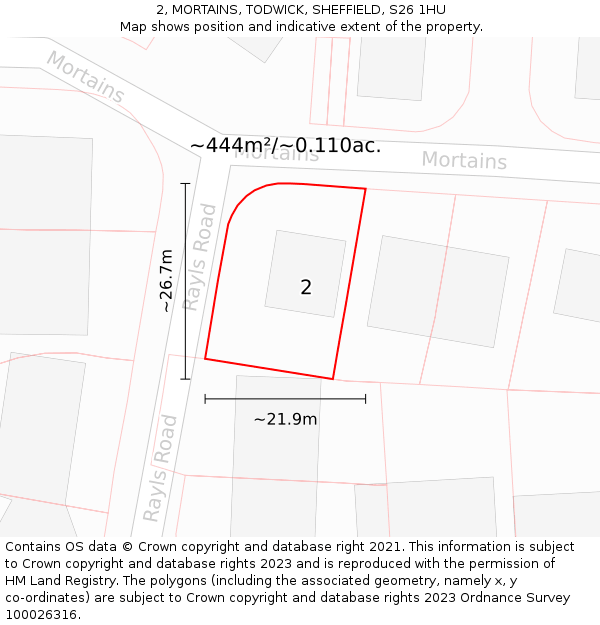 2, MORTAINS, TODWICK, SHEFFIELD, S26 1HU: Plot and title map