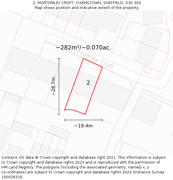 2, MORTOMLEY CROFT, CHAPELTOWN, SHEFFIELD, S35 3XS: Plot and title map