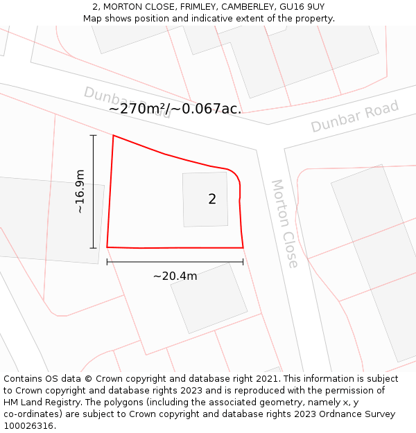 2, MORTON CLOSE, FRIMLEY, CAMBERLEY, GU16 9UY: Plot and title map